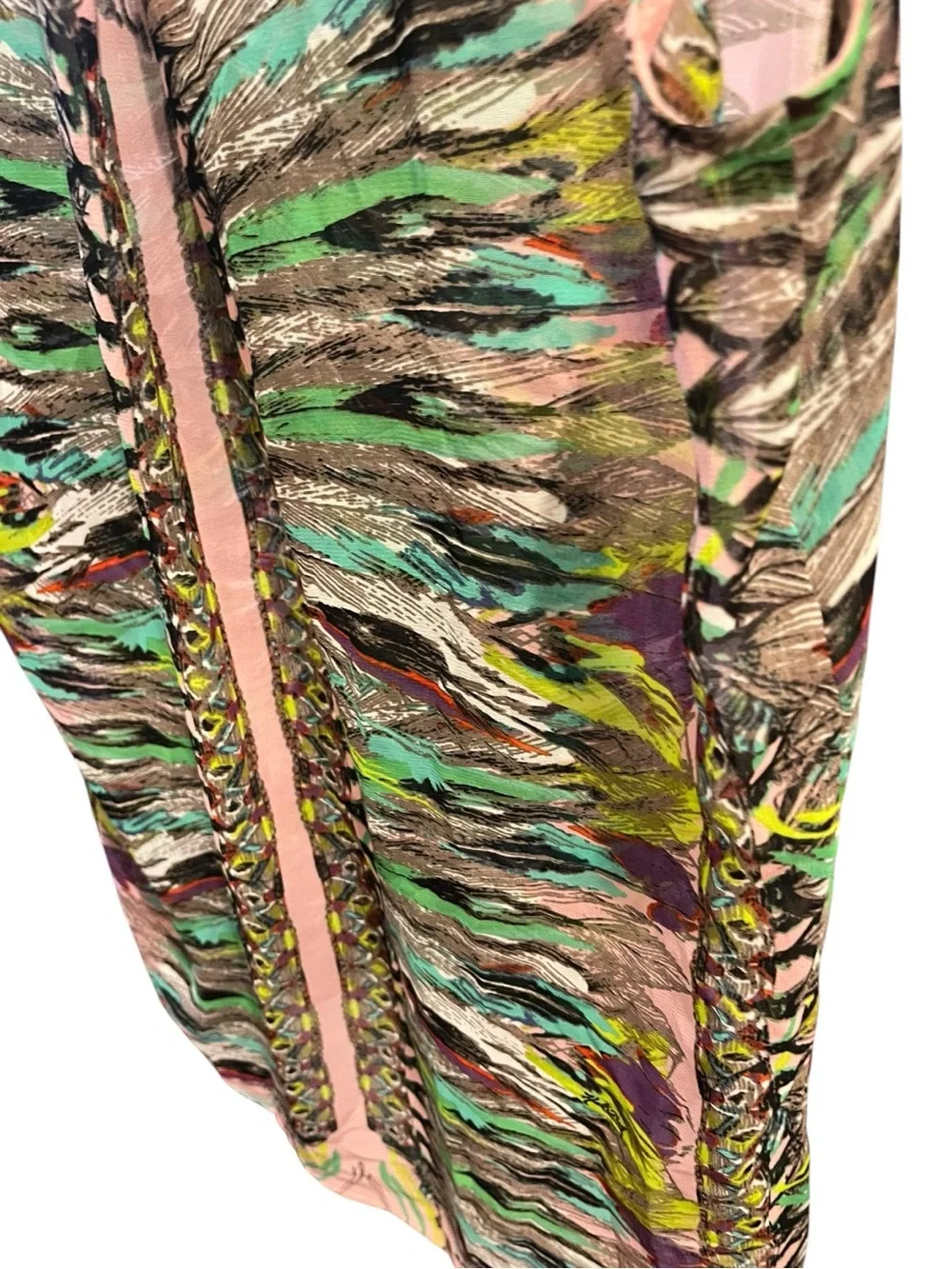 Hale Bob Pink Sleeveless Feather-Print Camisole with Green Accents